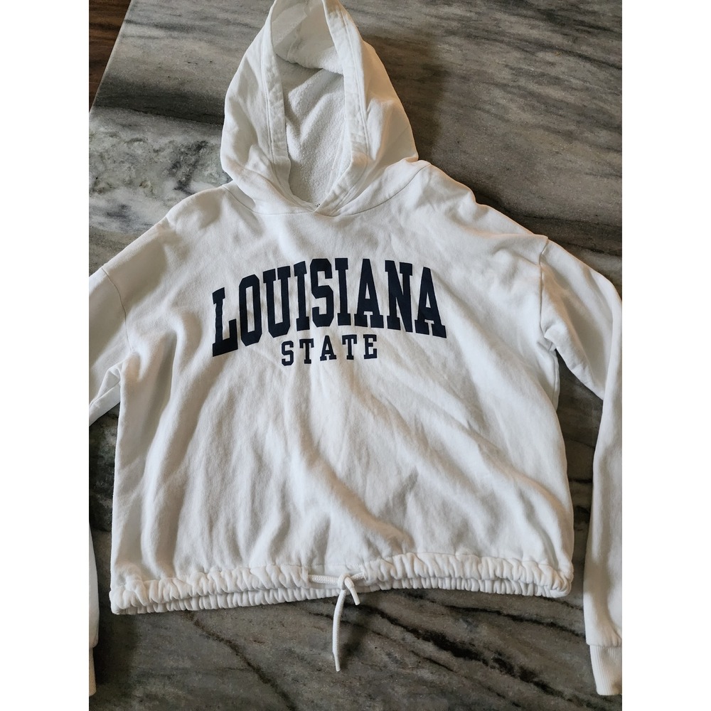 HM Kids Louisiana State White Cropped Graphic Hoodie Sweatshirt Size 14Y+